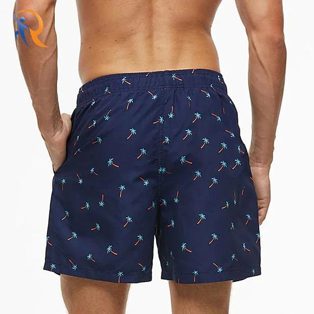 Men′s Quick Dry Drawstring Waistband Printed Swim Shorts Summer Bottoms with Side Pockets