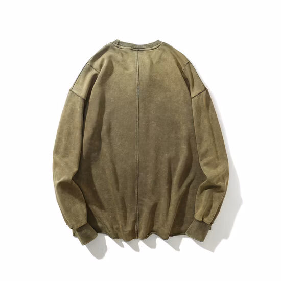 Coupure personnalisée coupée et cousue 400 GSM hommes mode ras du cou sweat-shirt lavé à l'acide coupe au bas Homme hommes surdimensionné Vintage